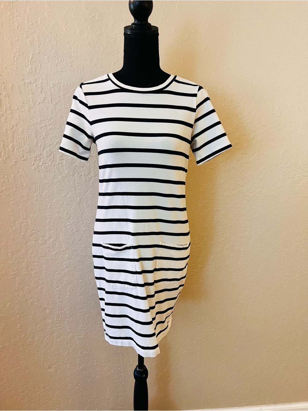 Banana Republic White Dress with Black Horizontal Stripes